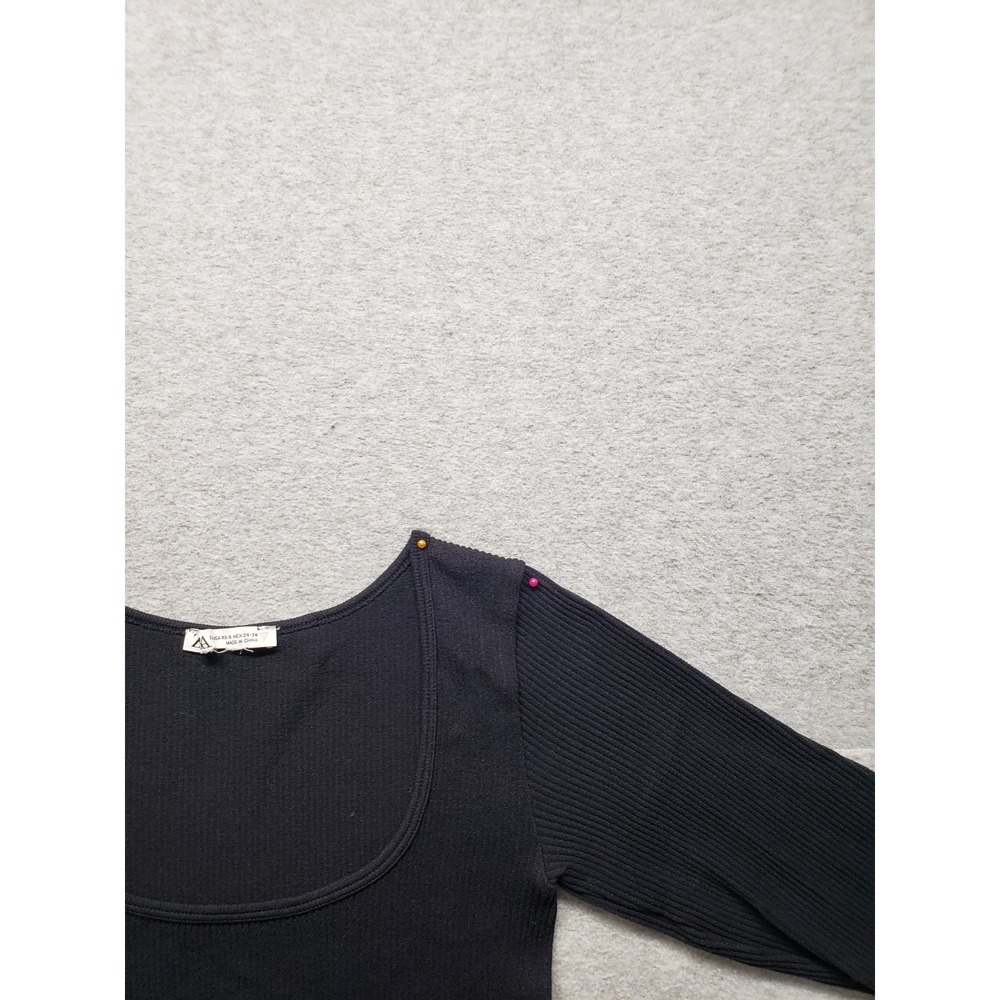 Zara Women Cropped Top XS Black Scoop Neck Long Sleeve Pullover Slim Logo Casual - Picture 3 of 16